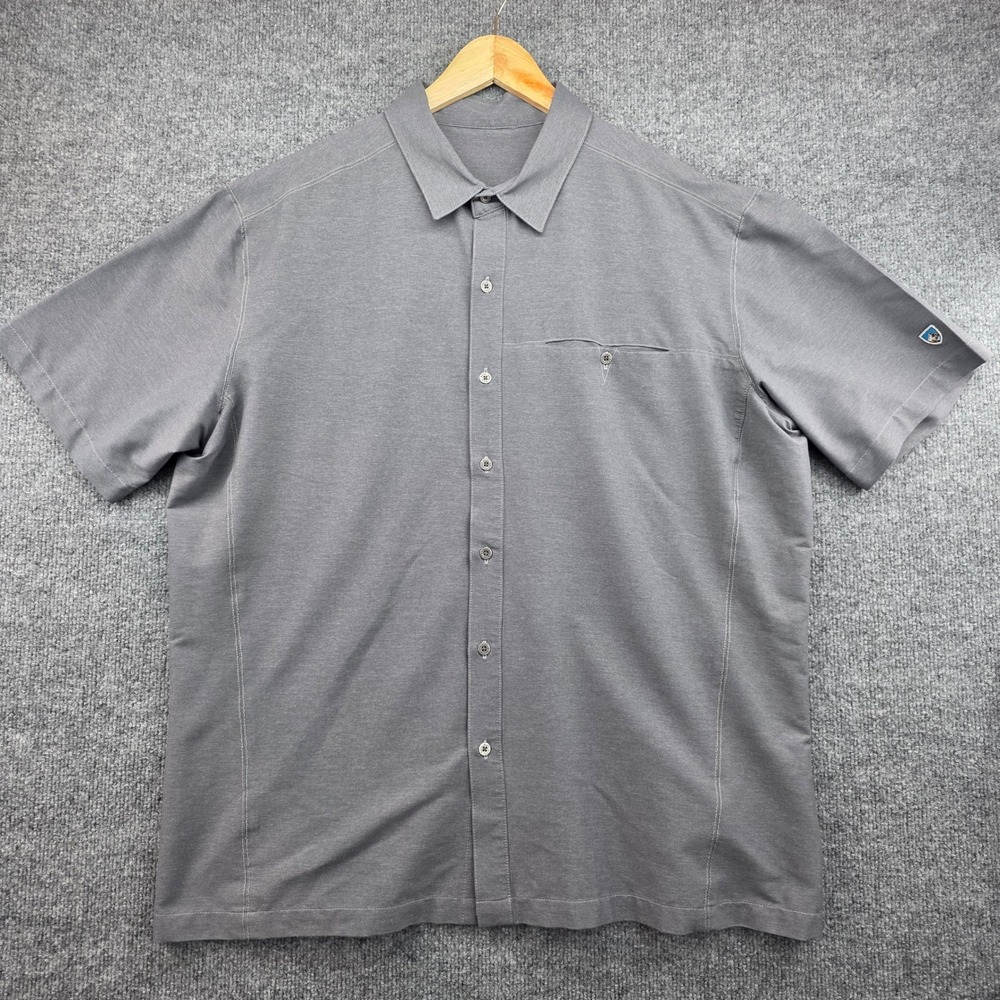 KUHL Mens Gray Short Sleeve Button Up Shirt Polyester Blend Casual